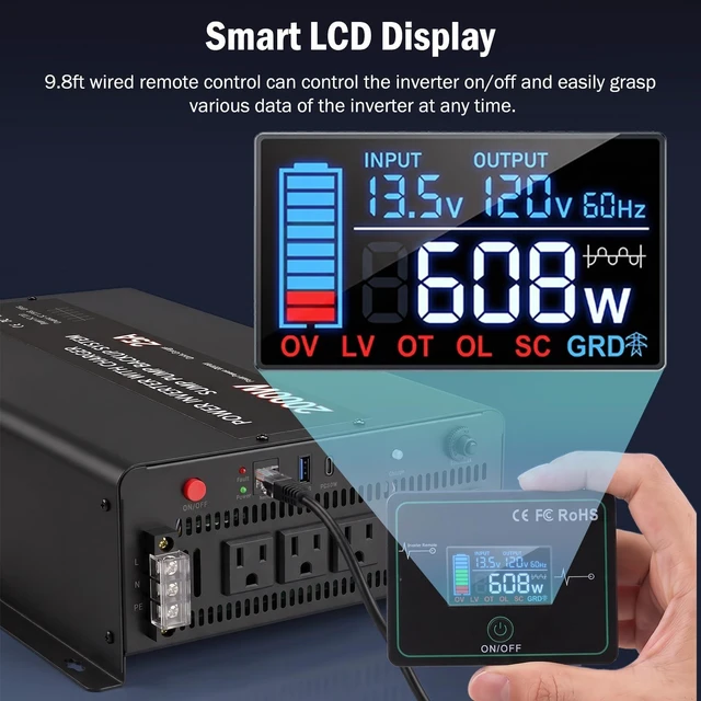 Alt view image 2 of 5 - Sump Pump Battery Backup System, 2000W Pure Sine Wave Inverter with Remote Control & LCD Screen, Auto Switches to Battery Power, for Basement Flood Protection & Power Outage Emergency