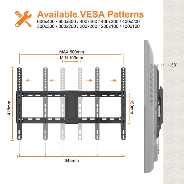 Alt view image 4 of 5 - GRIFEMA Low Profile TV Wall Mount for 37-82 Inch, Tilt, Up to 132.28 lbs
