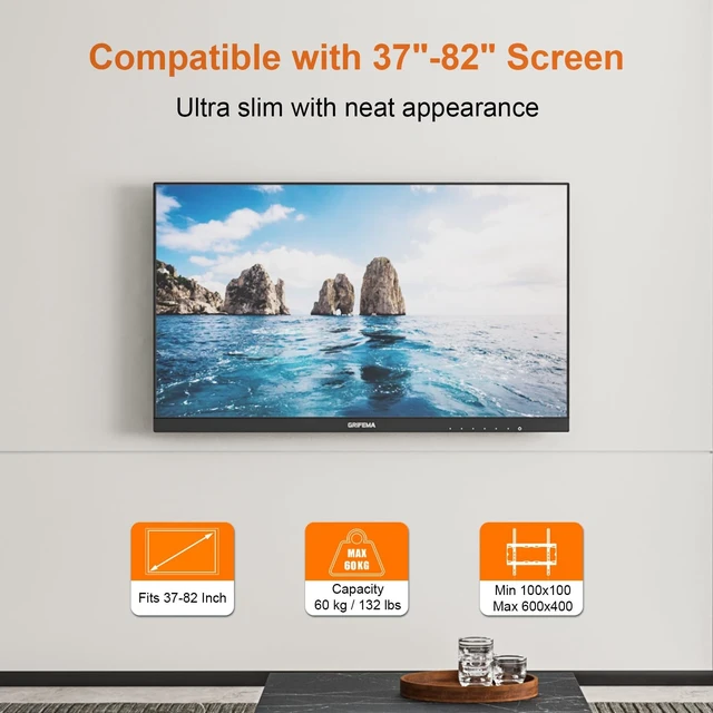 Alt view image 2 of 5 - GRIFEMA Low Profile TV Wall Mount for 37-82 Inch, Tilt, Up to 132.28 lbs