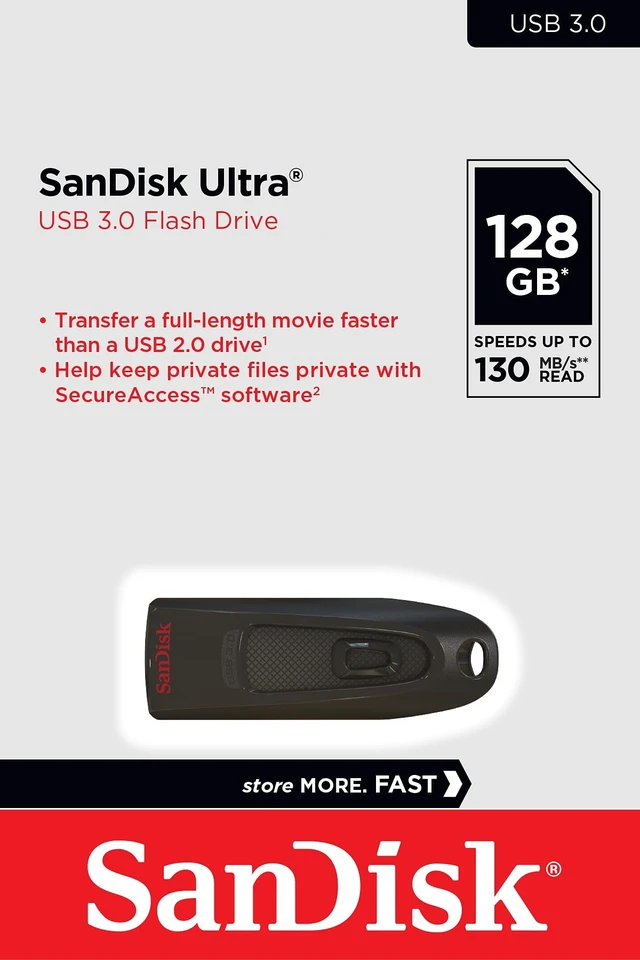 Alt view image 2 of 4 - SanDisk 128GB Ultra 130MB/s USB 3.0 Flash Drive SDCZ48-128G Bundle