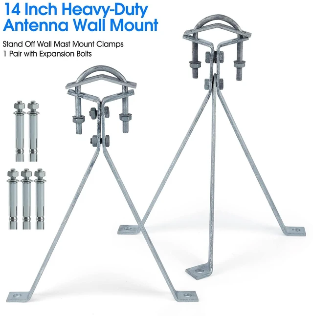 Alt view image 2 of 5 - Heavy-Duty Antenna Wall Mount,Windproof Stand Off Wall Mast Mounting Clamps,1 Pair with Expansion Bolts(1 Pair Mount (3-Leg + 2-Leg), 14 Inch)