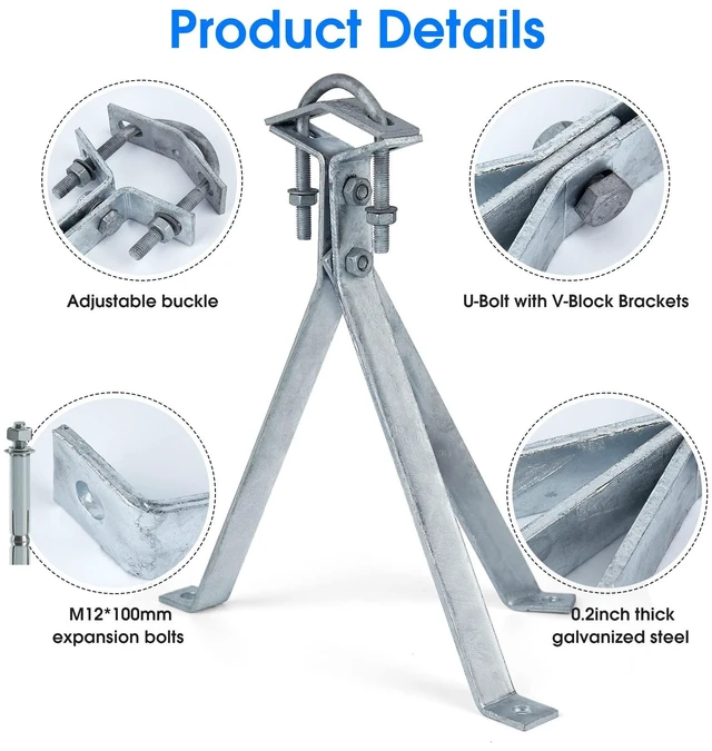 Alt view image 3 of 5 - Heavy-Duty Antenna Wall Mount,Windproof Stand Off Wall Mast Mounting Clamps,1 Pair with Expansion Bolts(1 Pair Mount (3-Leg + 2-Leg), 14 Inch)