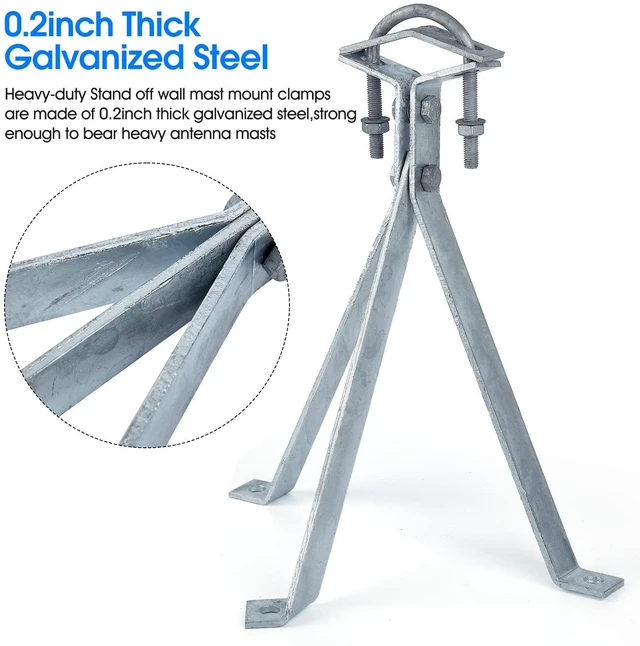 Alt view image 5 of 5 - Heavy-Duty Antenna Wall Mount,Windproof Stand Off Wall Mast Mounting Clamps,1 Pair with Expansion Bolts(1 Pair Mount (3-Leg + 2-Leg), 14 Inch)