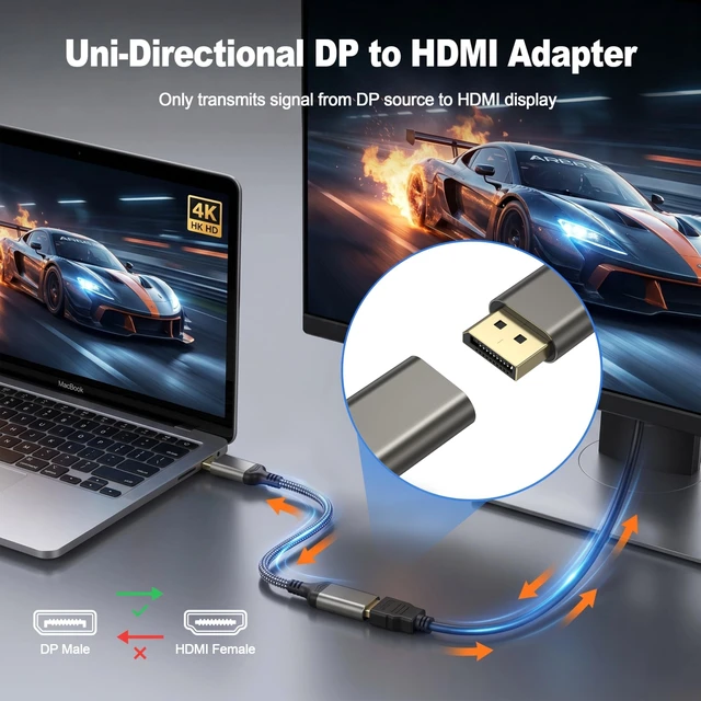 Alt view image 2 of 5 - 4K DisplayPort to HDMI Adapter 5 Pack, Uni-Directional Display Port Computer to HDMI Screen Converter (Male to Female), DP1.2 to HDMI 1.4 Adapter for Game,Desktop,Projector,Monito,AMD NVIDIA