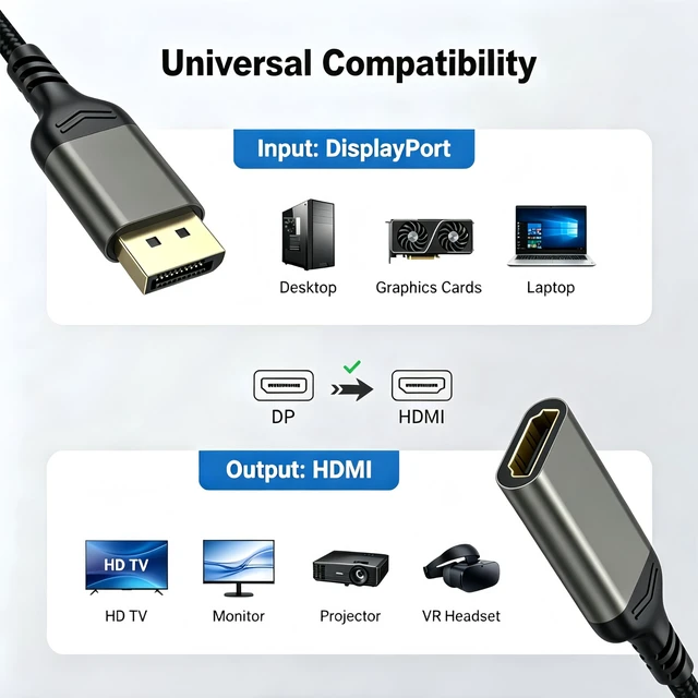 Alt view image 5 of 5 - 4K DisplayPort to HDMI Adapter 5 Pack, Uni-Directional Display Port Computer to HDMI Screen Converter (Male to Female), DP1.2 to HDMI 1.4 Adapter for Game,Desktop,Projector,Monito,AMD NVIDIA