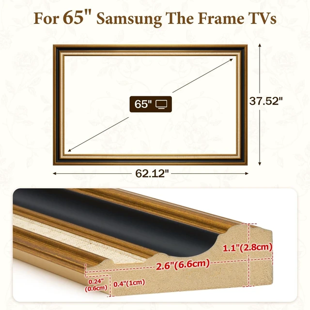 Alt view image 2 of 5 - 65" Minimalist TV Frame for Samsung The Frame TV 2021-2025, Black Gold