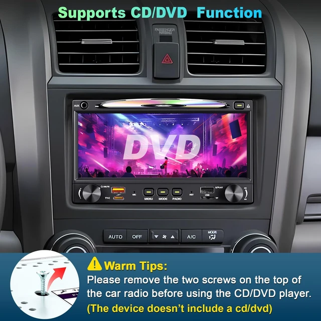 Alt view image 3 of 5 - Double Din Car Radio with CD/DVD Play Stereo 7 Inch HD Screen Head Unit