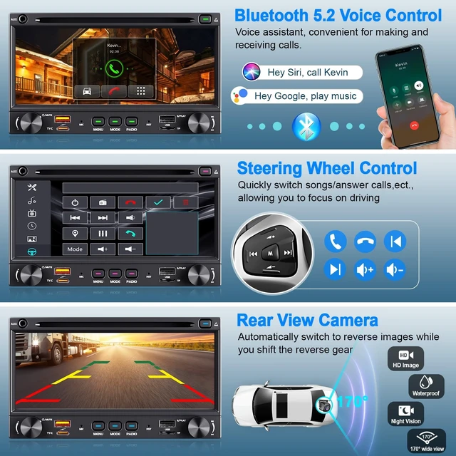 Alt view image 4 of 5 - Double Din Car Radio with CD/DVD Play Stereo 7 Inch HD Screen Head Unit