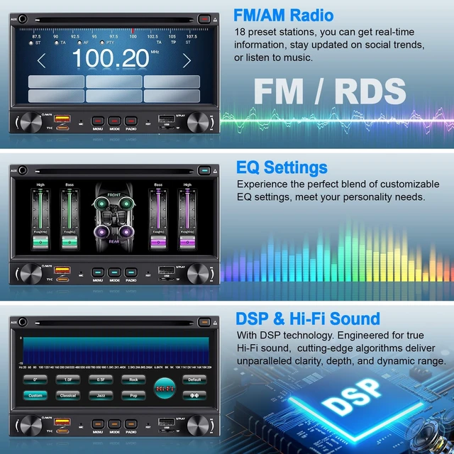 Alt view image 5 of 5 - Double Din Car Radio with CD/DVD Play Stereo 7 Inch HD Screen Head Unit