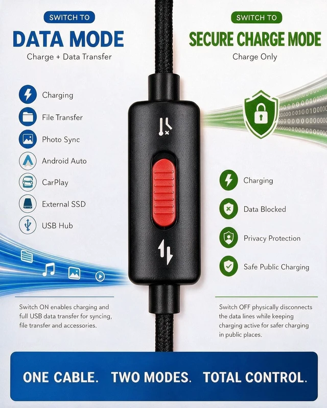 Alt view image 2 of 5 - USB C to C Data Blocker Cable, with Charge Only/Data Transfer Switch 2 PACK