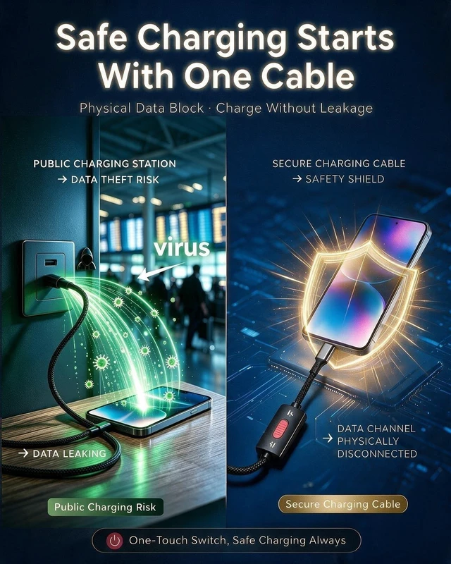 Alt view image 3 of 5 - USB C to C Data Blocker Cable, with Charge Only/Data Transfer Switch 2 PACK