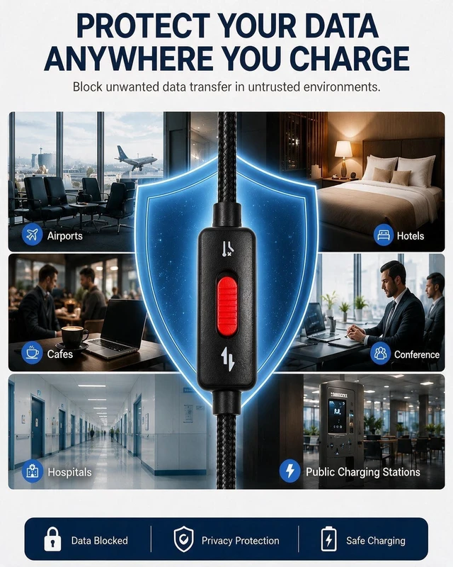 Alt view image 4 of 5 - USB C to C Data Blocker Cable, with Charge Only/Data Transfer Switch 2 PACK