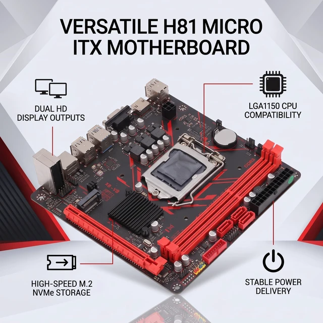 Alt view image 2 of 5 - Erchineko H81 Micro ITX Motherboard Mini ITX Motherboard LGA1150 DDR3 M.2 NVME for Core i7 i5 i3 E3 with 1080p VGA Dual Output PCIE2.0 x8 (1000Mbps Network Card)