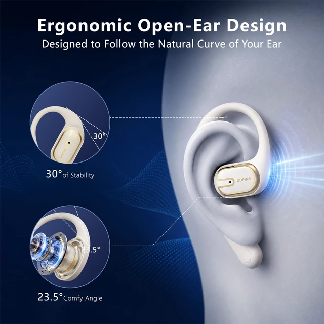 Alt view image 5 of 5 - Open-Ear Headphones, Adjustable Ear Hooks, Ultra-Comfort, Snug Fit, Powerful Sound, Clear Calls, IPX6, 40H Playtime, Bluetooth 5.4 Wireless Earbuds, Multipoint Connection,Udfine OpenFit (Cream