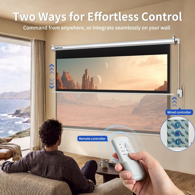 Alt view image 2 of 5 - 120" 16:9 Motorized Projector Screen with Dual-Side Power Inlet