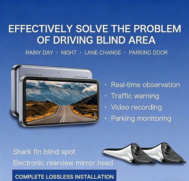 Alt view image 3 of 5 - YUZTTHL 6.25 Inch HD 1920 * 1080P Car Blind Spot Camera and Display System with Touch Screen and 2-Way Split Screen, Side Way Camera Mounting System (Black)