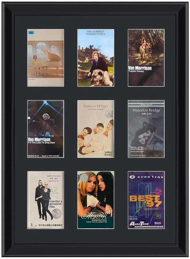 Main image of Cassette Tape Case,Cassette Tape Display Frame,Cassette Tape and Case Display,9 Tape Display Frame,Music Picture Frame,Home Decor Cassette Tape Storage,Solid Wood Frame with Glass Panel.