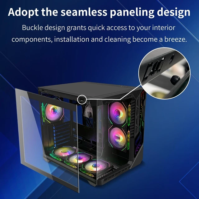 Alt view image 5 of 5 - SZSKYING Mid-Tower Gaming ATX PC Case, 9 ARGB Fans with Remote, Tempered Glass, 360mm Radiator, Type-C, Black.