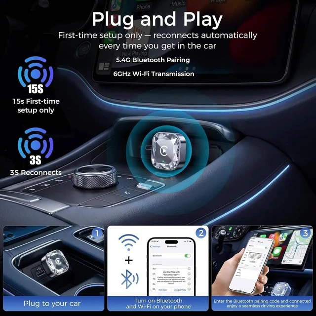 Alt view image 3 of 5 - Rexyzen 2-in-1 Wireless CarPlay& Android Auto Adapter, Wireless Forever