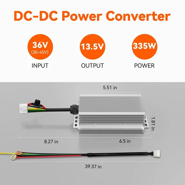 Alt view image 2 of 5 - 36V to 12V Golf Cart Voltage Converter, 25A 335W DC to DC Buck Power Supply, High Efficiency 90%, IP55 Waterproof Reducer with Overcurrent & Short-Circuit Protection, 13.5V Output for Cart/Solar