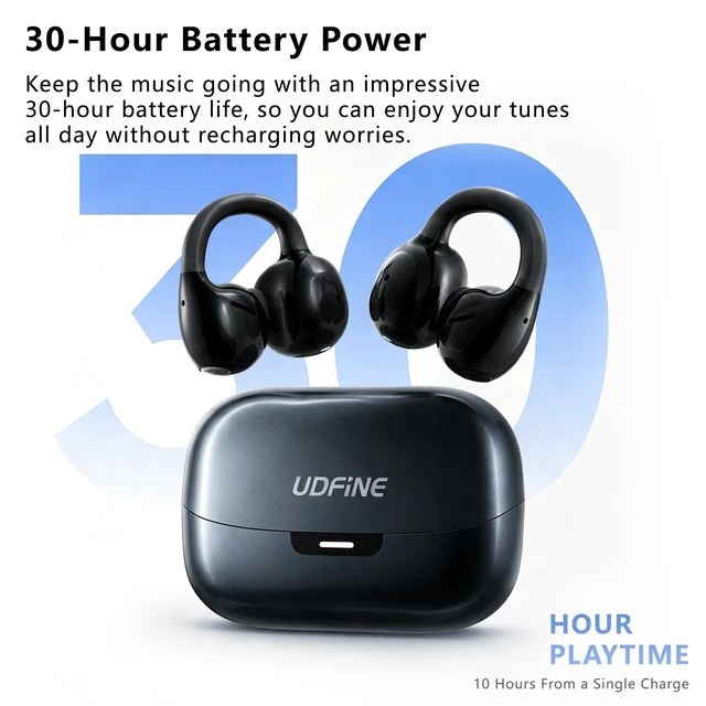 Alt view image 4 of 5 - UDFINE Open Ear Earbuds, Bluetooth 6.0 Wireless Headphones with ENC, 30H Playtime & IPX5 Waterproof, Semi-in-Ear Design for All-Day Comfort, FreeClip