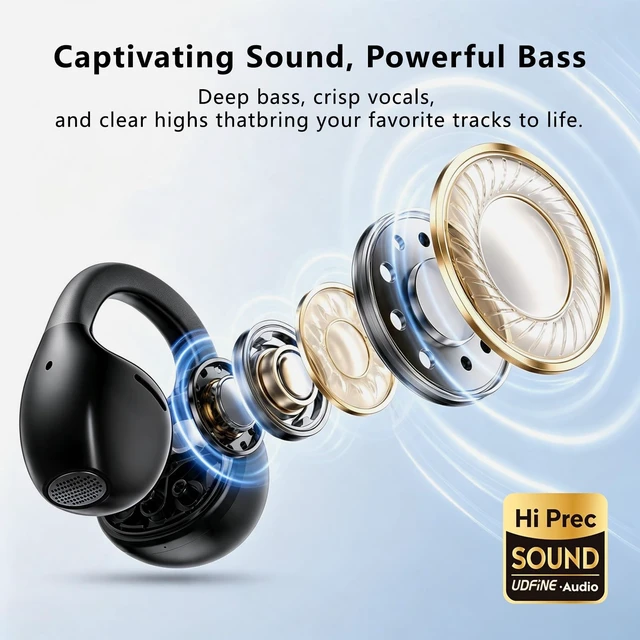 Alt view image 5 of 5 - UDFINE Open Ear Earbuds, Bluetooth 6.0 Wireless Headphones with ENC, 30H Playtime & IPX5 Waterproof, Semi-in-Ear Design for All-Day Comfort, FreeClip
