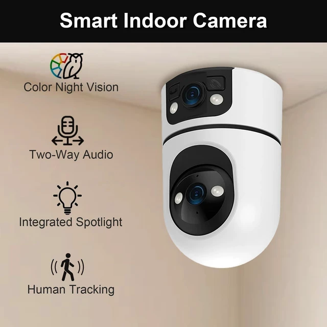 Alt view image 3 of 5 - G GENLEAS 2K Ultra HD Dual Lens WiFi Security Camera, Pan Tilt Indoor Surveillance Cam, Full Color Night Vision, 2-Way Audio Motion Detection, 300 Pan 60 Tilt, 2 Pack for Home Shop (No SD Card)