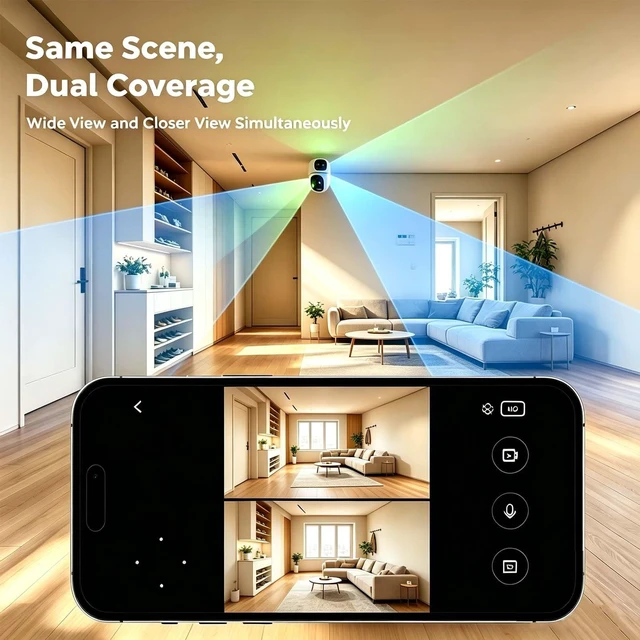 Alt view image 4 of 5 - G GENLEAS 2K Ultra HD Dual Lens WiFi Security Camera, Pan Tilt Indoor Surveillance Cam, Full Color Night Vision, 2-Way Audio Motion Detection, 300 Pan 60 Tilt, 2 Pack for Home Shop (No SD Card)