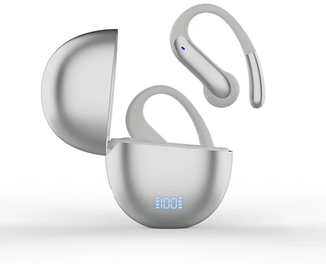 Main image of TRAUSI Open Ear Wireless Earbuds, Bluetooth 5.3, 80H Playtime, ENC Noise Cancelling, IPX7 Waterproof, Fast Charging, Sports Earphones with Earhook, Black (Silver)