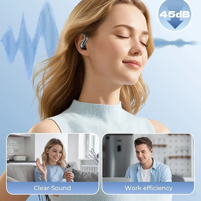Alt view image 4 of 5 - TRAUSI Open Ear Wireless Earbuds, Bluetooth 5.3, 80H Playtime, ENC Noise Cancelling, IPX7 Waterproof, Fast Charging, Sports Earphones with Earhook, Black (Silver)