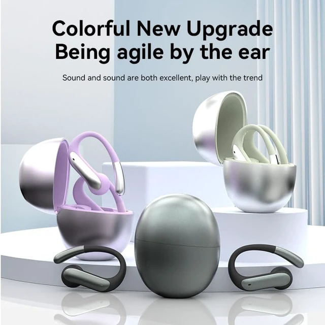 Alt view image 5 of 5 - TRAUSI Open Ear Wireless Earbuds, Bluetooth 5.3, 80H Playtime, ENC Noise Cancelling, IPX7 Waterproof, Fast Charging, Sports Earphones with Earhook, Black (Silver)