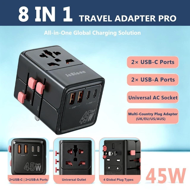 Alt view image 2 of 5 - JcBlaon 45W Universal Travel Adapter, International Power Adapter