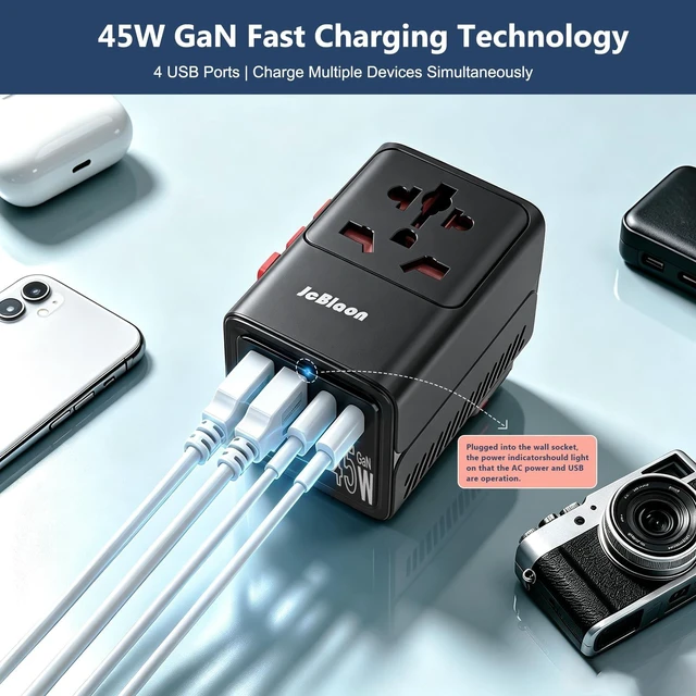 Alt view image 3 of 5 - JcBlaon 45W Universal Travel Adapter, International Power Adapter