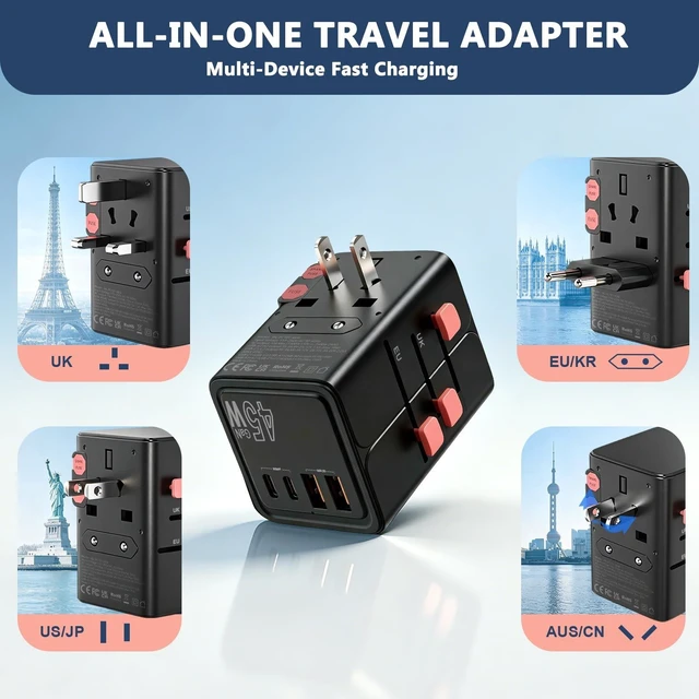 Alt view image 5 of 5 - JcBlaon 45W Universal Travel Adapter, International Power Adapter