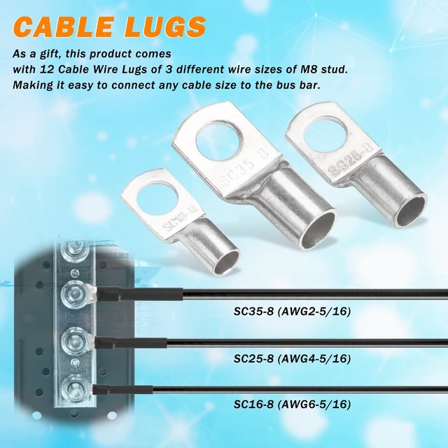 Alt view image 5 of 5 - 300A Heavy Duty Module Bus BAR 12V 24V 48V DC Power Distribution Block with 4 x 5/16" (M8) Studs, Gift 12pcs Cable Lugs and 20pcs Heat Shrink Tubing - Marine Bus Bar (Black-)