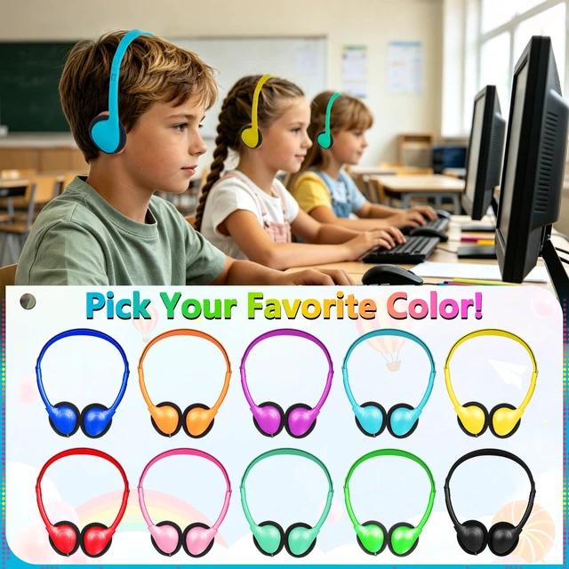 Alt view image 4 of 5 - OYSLKJ Bulk Headphones for Classroom 20 Pack, Wired 3.5mm Plug Multi Color