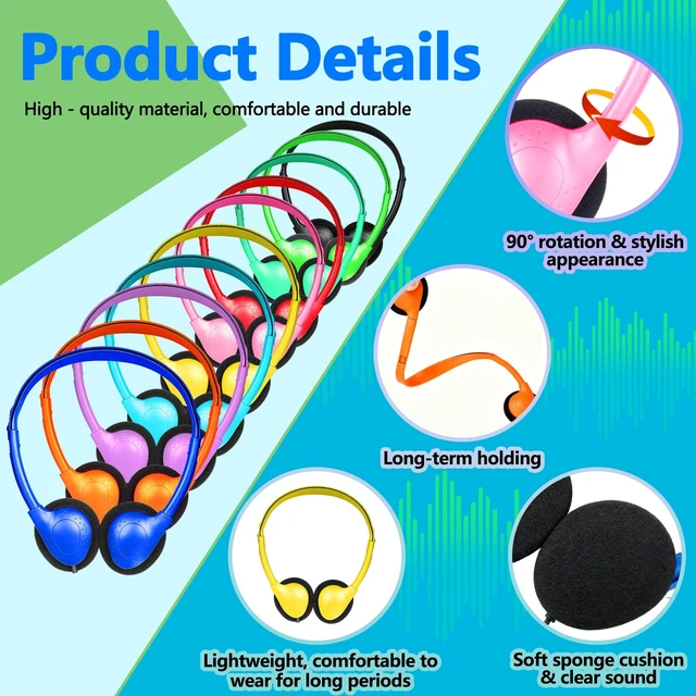 Alt view image 5 of 5 - OYSLKJ Bulk Headphones for Classroom 20 Pack, Wired 3.5mm Plug Multi Color