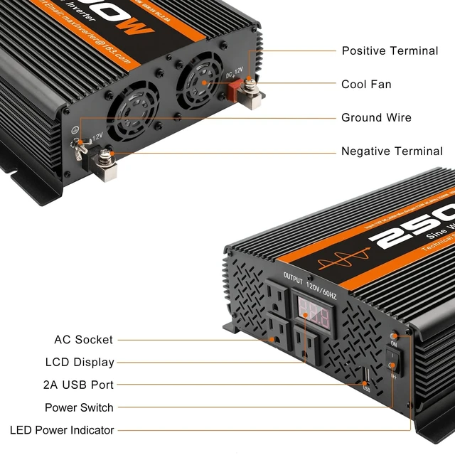 Alt view image 2 of 5 - TVNIKD 2500W Inverter Pure sine Wave RV Inverter Power Inverter 12V to 110 for Car Truck semi Truck Vehicles