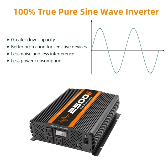 Alt view image 3 of 5 - TVNIKD 2500W Inverter Pure sine Wave RV Inverter Power Inverter 12V to 110 for Car Truck semi Truck Vehicles