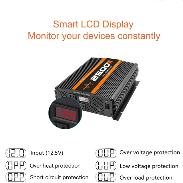 Alt view image 5 of 5 - TVNIKD 2500W Inverter Pure sine Wave RV Inverter Power Inverter 12V to 110 for Car Truck semi Truck Vehicles
