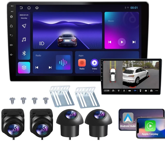 Main image of Apinowin 10 Inch Android Car Stereo Double Din with Wireless CarPlay, 360 Panoramic Surround View System, HD Touchscreen Vehicle GPS Navigation, 4G+64G Car Android Radio with 360 Camera, Double