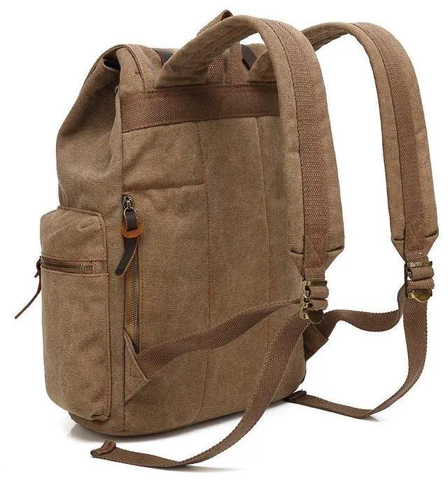 Alt view image 3 of 5 - HuaChen Vintage Canvas Backpack with Leather Accents, Casual Daypack Travel Rucksack for Men Women,School College Hiking Camping M32-Brown