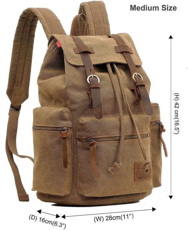 Alt view image 2 of 5 - HuaChen Vintage Canvas Backpack with Leather Accents, Casual Daypack Travel Rucksack for Men Women,School College Hiking Camping M32-Brown