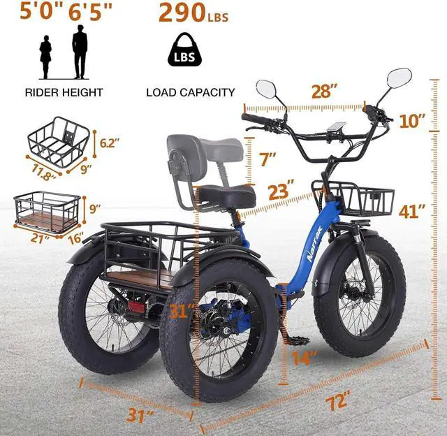 Alt view image 2 of 7 - Narrak Folding Electric Tricycle (Color: Blue)