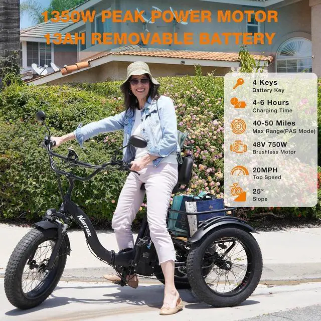 Alt view image 5 of 7 - Narrak Folding Electric Tricycle (Color: Black)