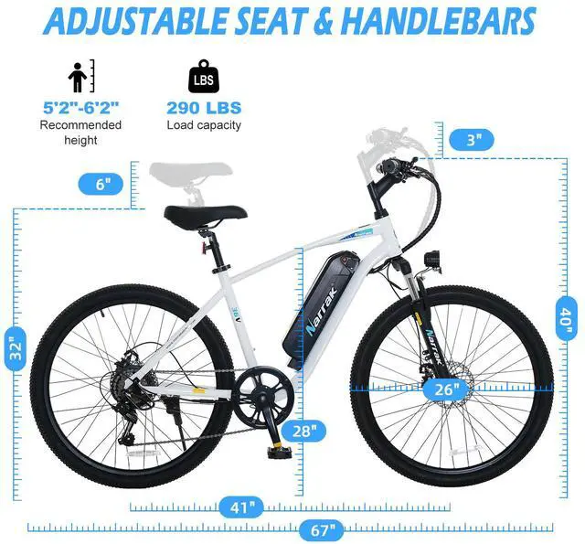 Alt view image 6 of 6 - Narrak Electric Mountain Bike for Adults 26" Step-Over Commuting Ebike for Men Women with Peak Power 540W, 374WH Removable Battery, LCD Display, 7 Gears & Front Shock Absorber (Step Over - White)