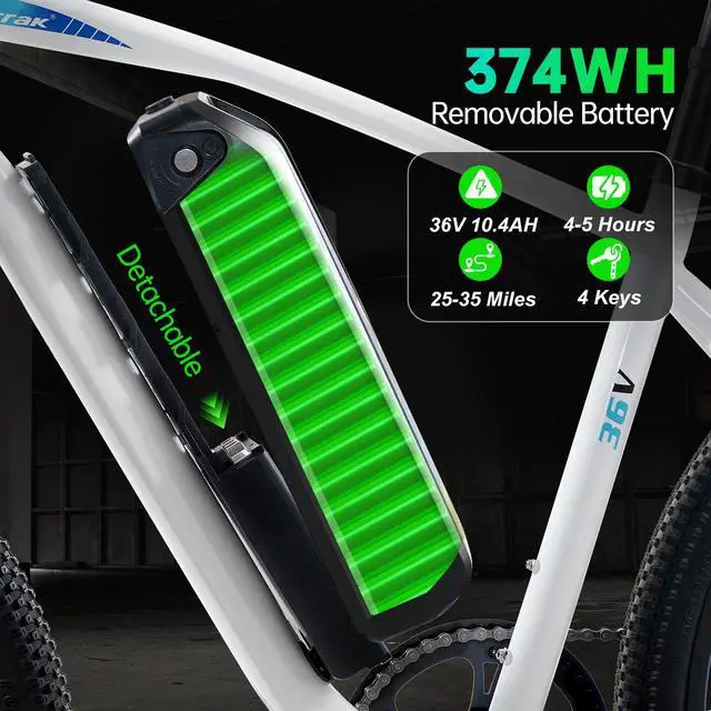 Alt view image 3 of 6 - Narrak Electric Mountain Bike for Adults 26" Step-Over Commuting Ebike for Men Women with Peak Power 540W, 374WH Removable Battery, LCD Display, 7 Gears & Front Shock Absorber (Step Over - White)