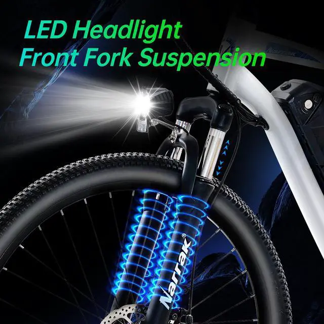 Alt view image 4 of 6 - Narrak Electric Mountain Bike for Adults 26" Step-Over Commuting Ebike for Men Women with Peak Power 540W, 374WH Removable Battery, LCD Display, 7 Gears & Front Shock Absorber (Step Over - White)