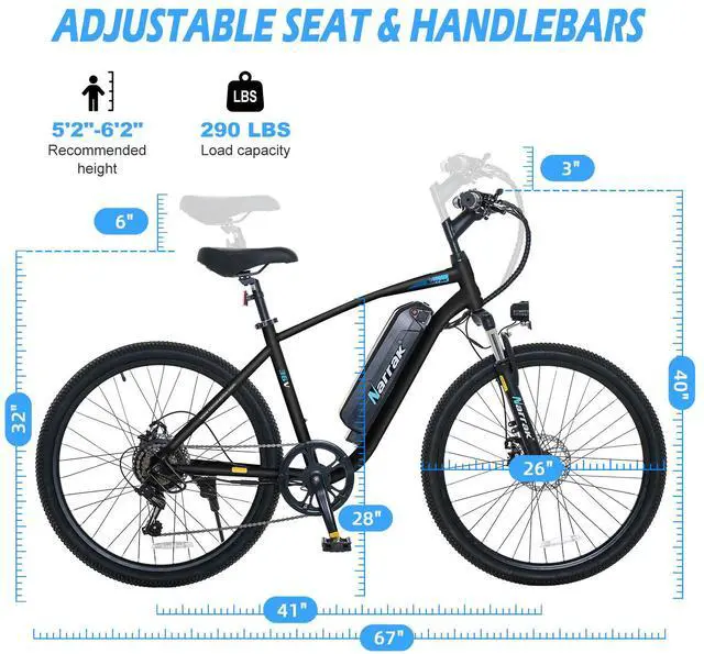 Alt view image 6 of 6 - Narrak Electric Mountain Bike for Adults 26" Step-Over Commuting Ebike for Men Women with Peak Power 540W, 374WH Removable Battery, LCD Display, 7 Gears & Front Shock Absorber (Step Over - Black)