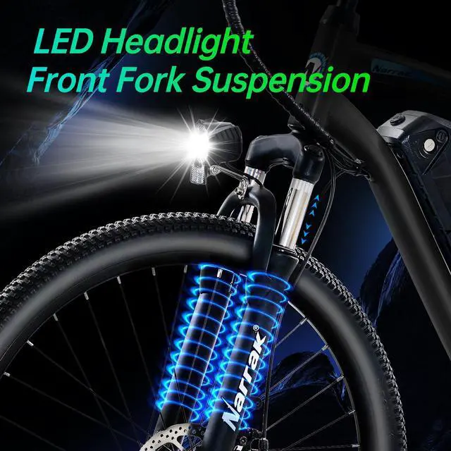 Alt view image 4 of 6 - Narrak Electric Mountain Bike for Adults 26" Step-Over Commuting Ebike for Men Women with Peak Power 540W, 374WH Removable Battery, LCD Display, 7 Gears & Front Shock Absorber (Step Over - Black)